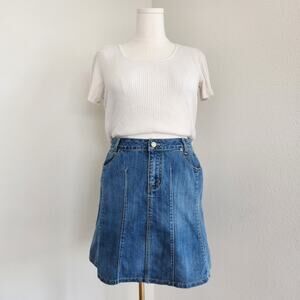 Y2K Baccini Blue Denim A-Line Mini Denim Skirt Seamed Panel High Waisted L